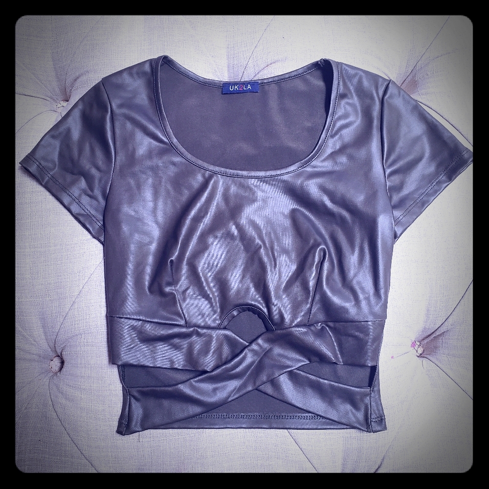 Olive pleather looking crop top